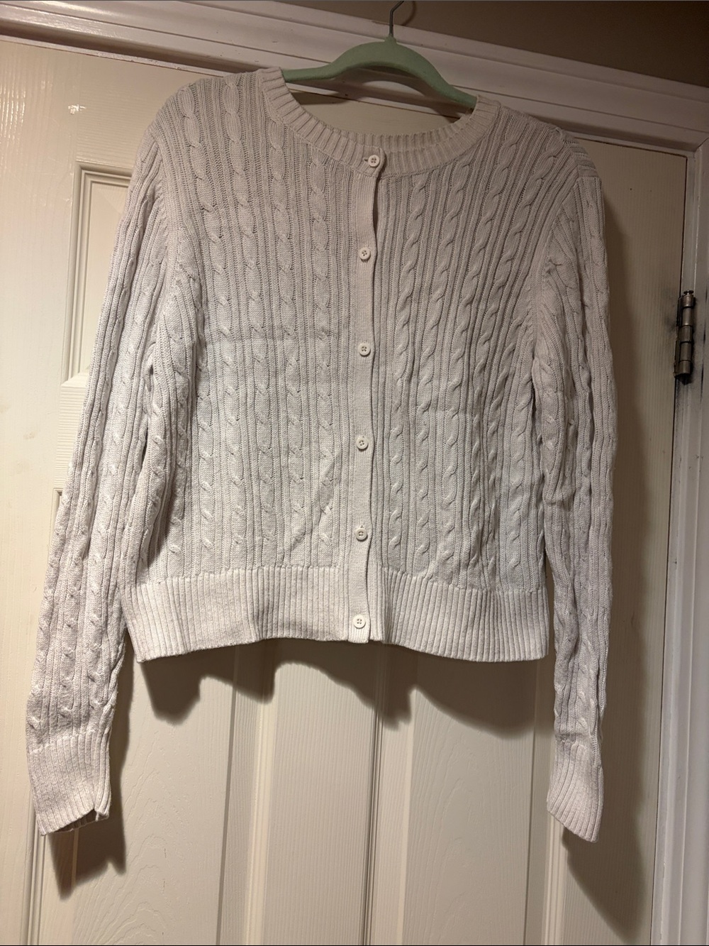 Hollister Cotton Blend Cable-Knit Button Cardigan in Cream L